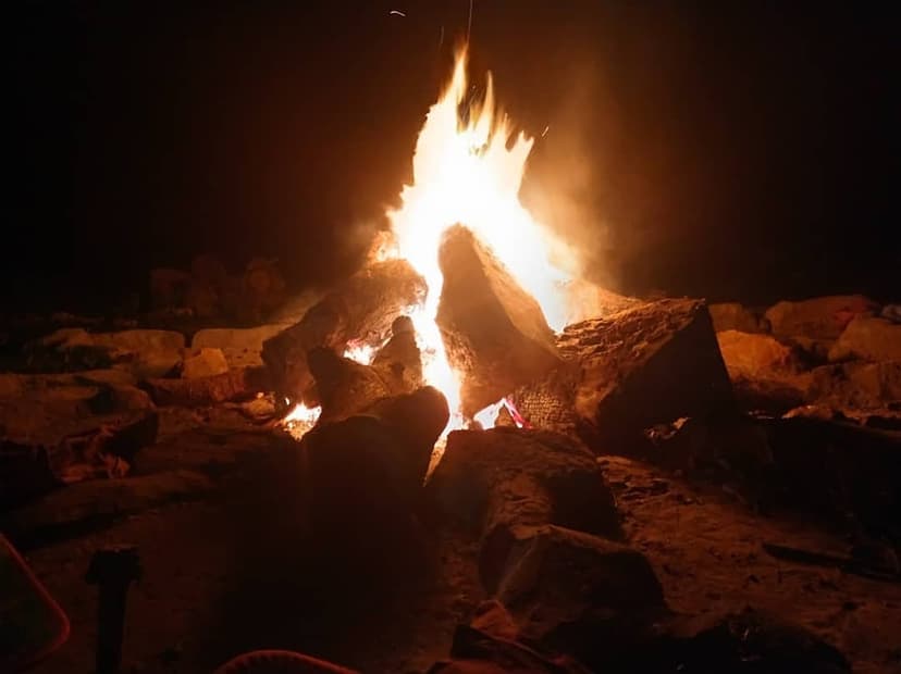 Night bonfire on the shore