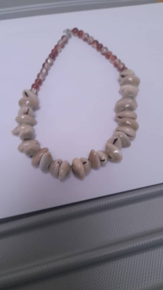 Finished cowrie and stone necklace